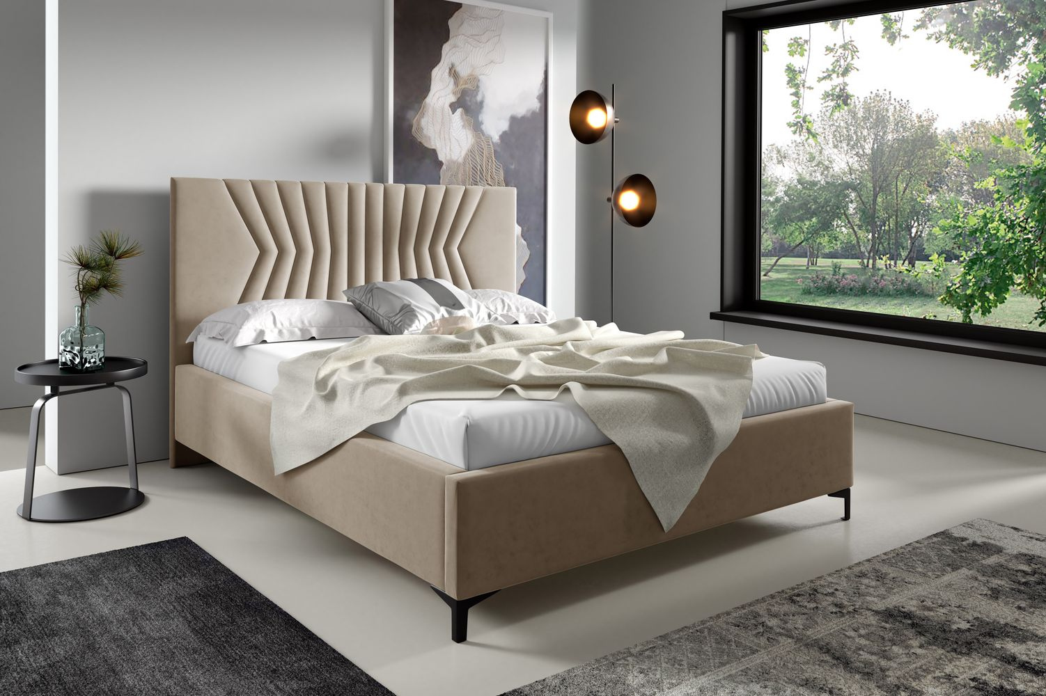 Čalúnená posteľ 140x200 ODETA 10 - svetlo béžová