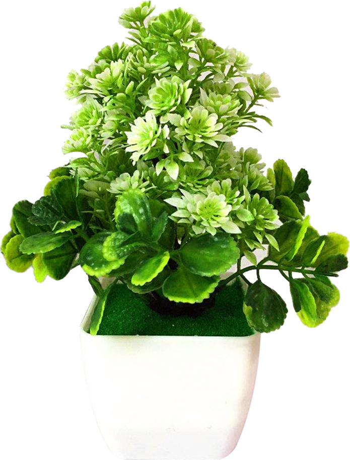 Bmen 1Pc künstliche Blume Plastikpflanze Topf Bonsai Dekor-(Weiß)