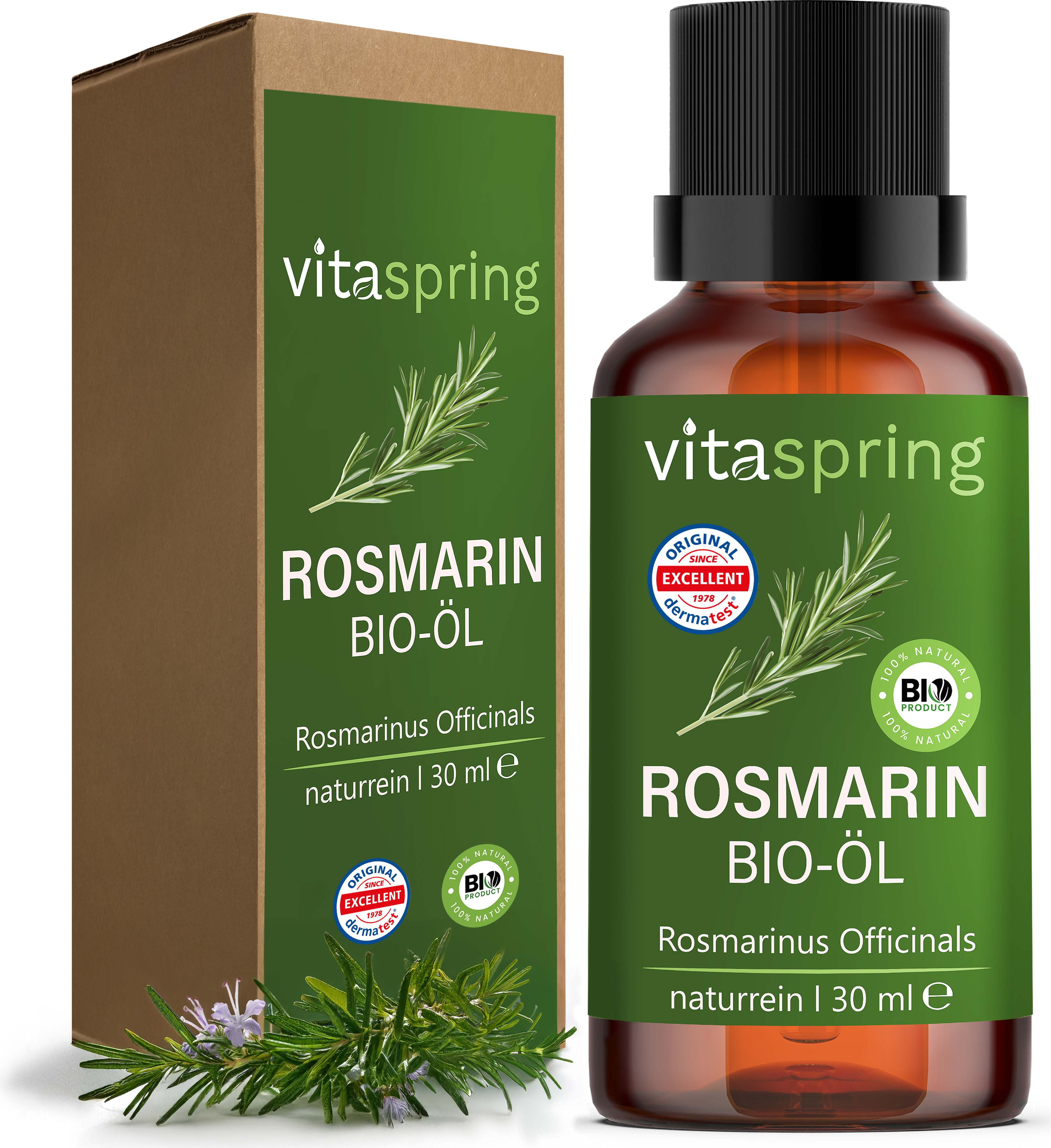 KAP3 Rosmarinöl Haare Bio 100% naturrein | Haaröl für Haarpflege & Anti-Haarausfall | Hochdosiert für Haarwachstum von vitaspring (Rosmarinöl 30 ml) ROSMARIN-EV