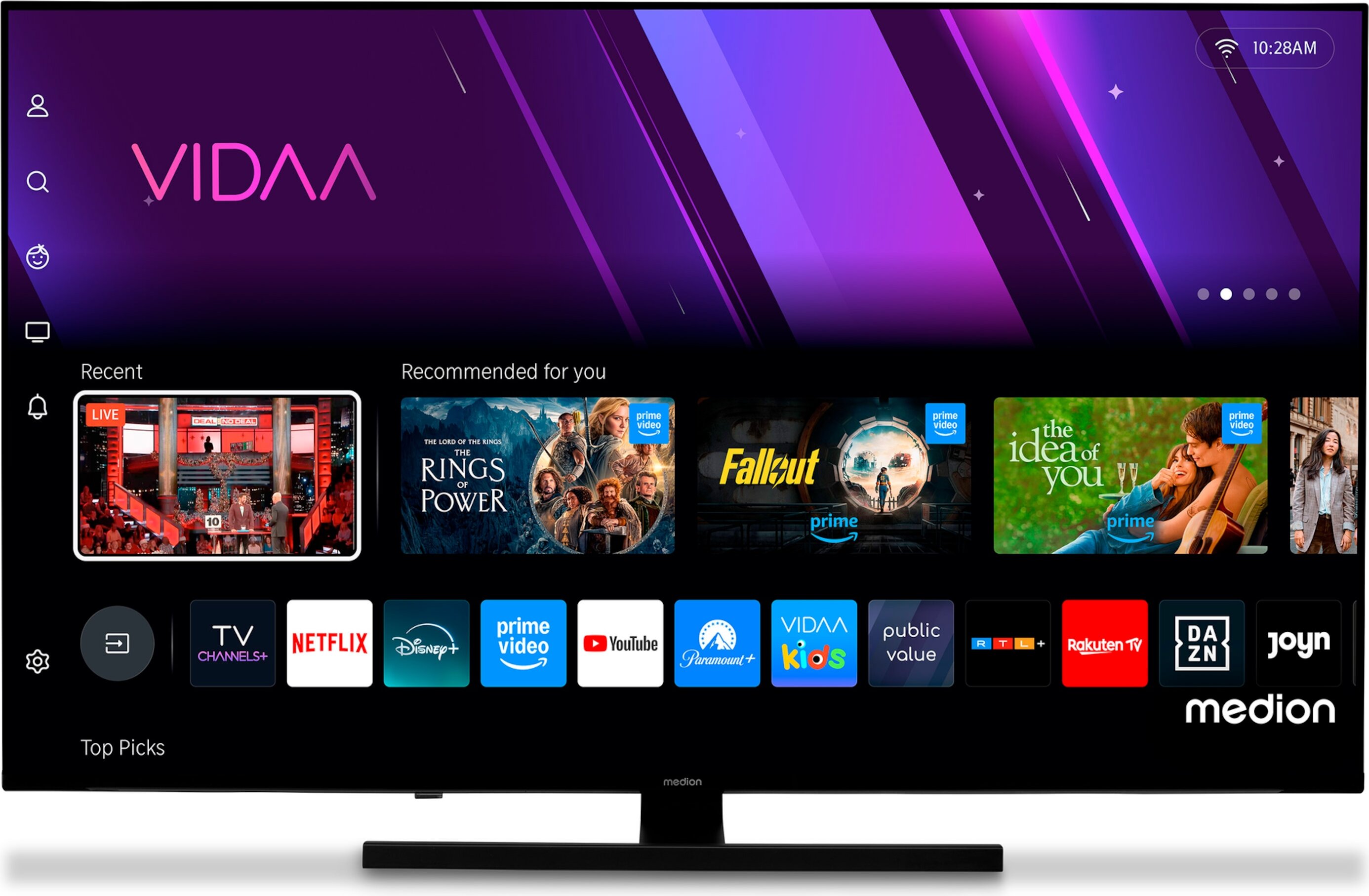 MEDION® MEDION 125,7 cm (50 Zoll) QLED Fernseher (Smart-TV, Dolby Vision HDR, VIDAA Store, Prime Video, Disney+, DAZN, Paramount+, DTS X, Dolby Atmos, PVR, Bluetooth, MD 850600) MD850600