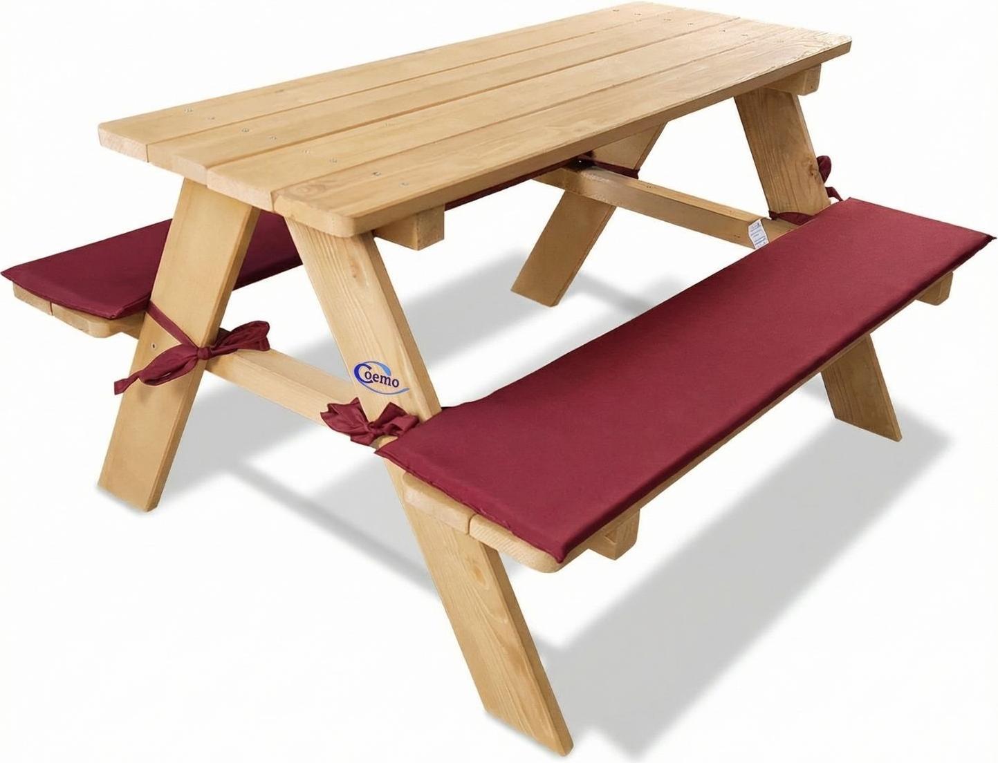 Coemo Kinder-Sitzgruppe Natur Picknicktisch mit Polster Spieltisch Gartentisch Holz