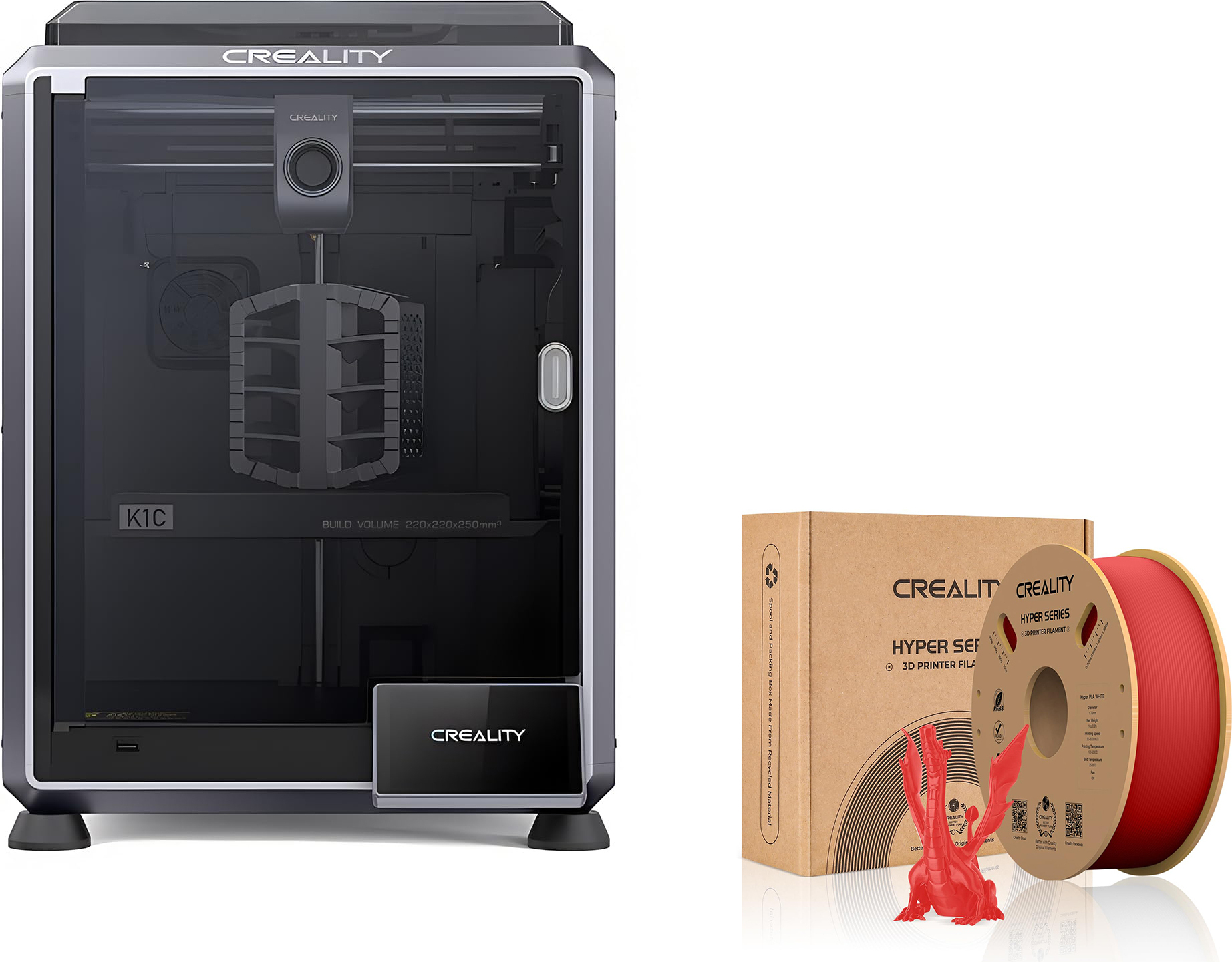 CREALITY 3D Creality K1C 3D Drucker, mit 1kg Creality Hyper PLA Filament--Rot