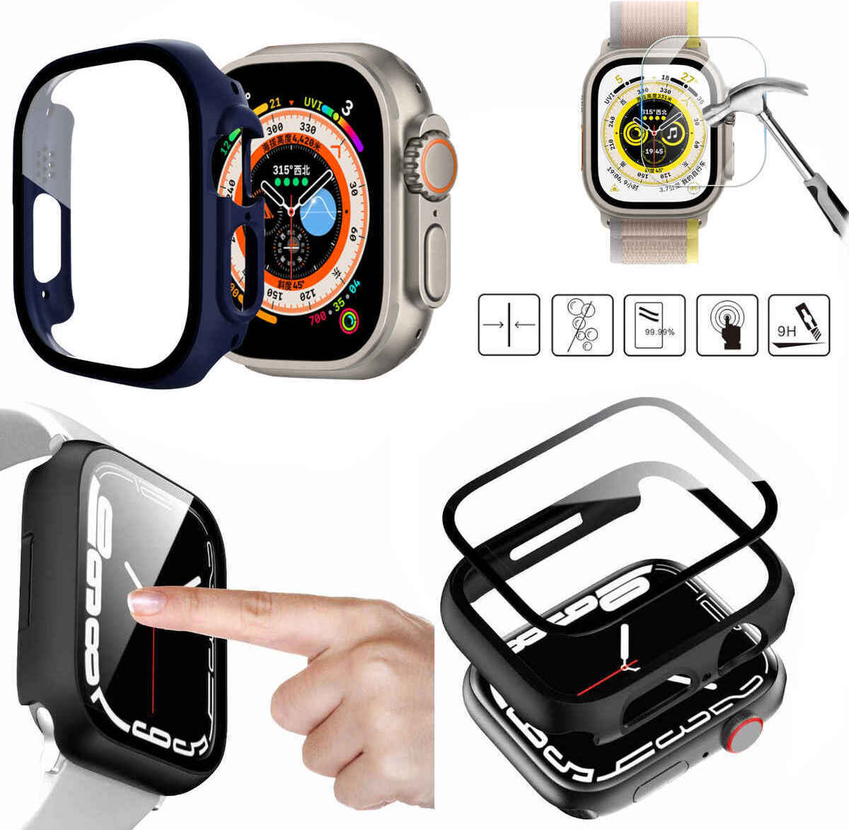 Pre Apple Watch Ultra 1 + 2 49 mm kryt hodiniek + tvrdé sklo H9