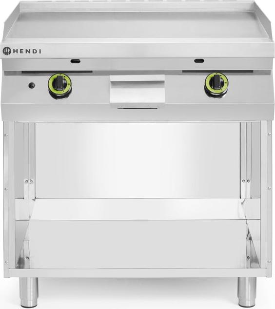 Plynová grilovacia doska, hladká, so spodnou skrinkou uzavretou z 3 strán, HENDI, Kitchen Line, 10kW, 800x700x(V)900mm