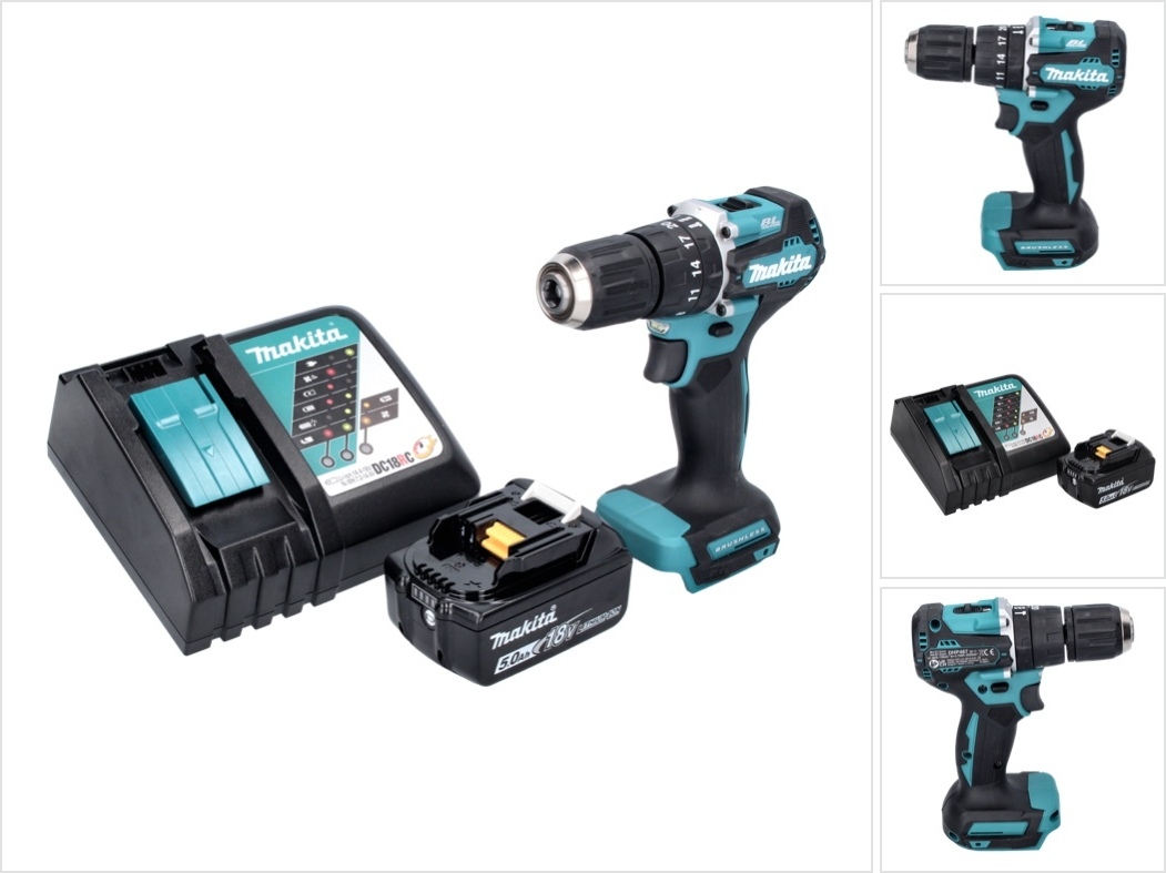 Akumulátorová príklepová vŕtačka Makita DHP 487 RT1 18 V 40 Nm bez kefiek + 1x akumulátor 5,0 Ah + nabíjačka
