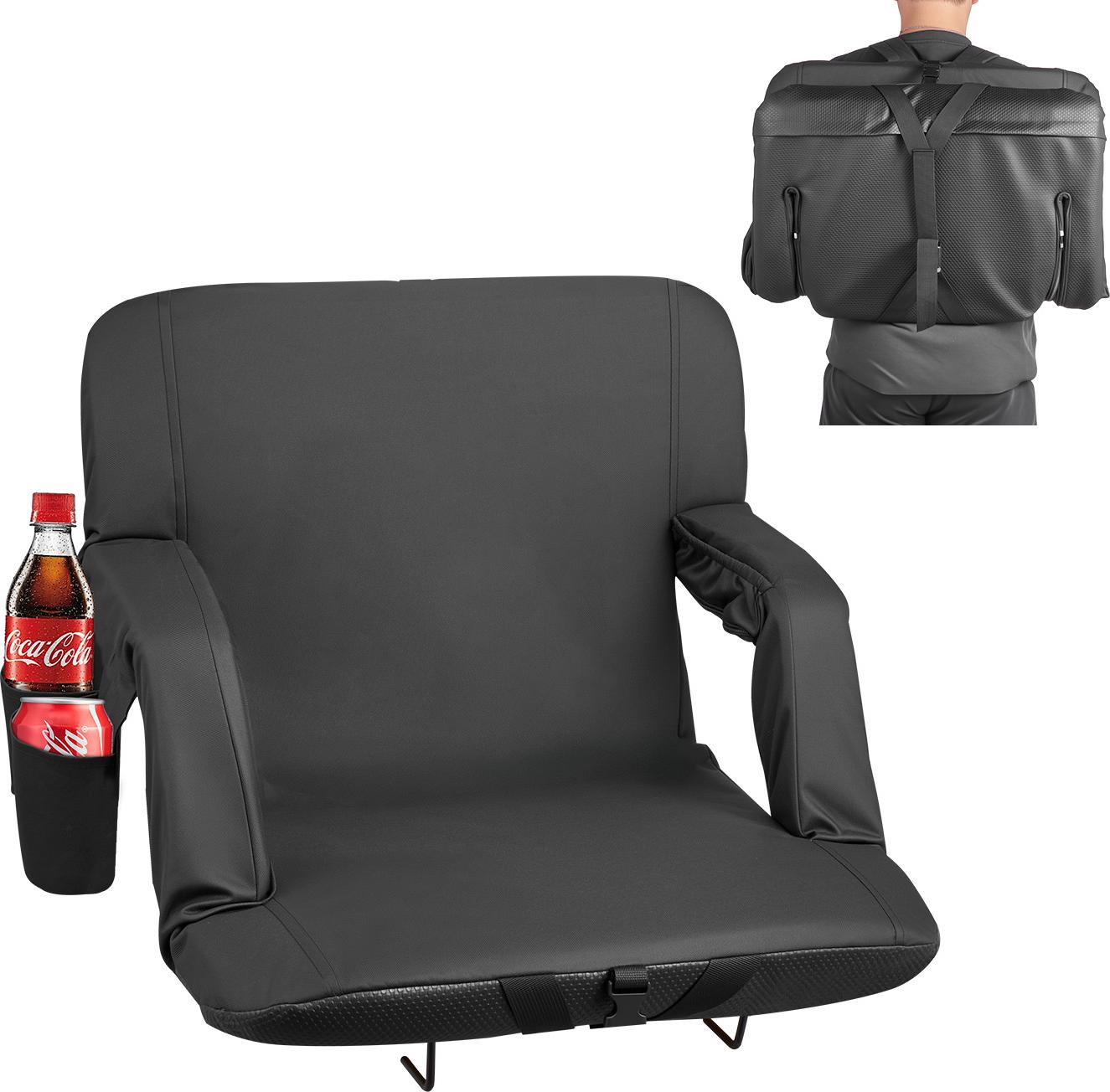 VEVOR Stadionsitz Sitzkissen mit 6 einstellbaren Winkeln, gepolsterter Stadionstuhl (584,2 mm breit) mit Armlehne & Rückenlehne & Getränkehalter, Tribünensitz für Picknicks Strandsport Gaming