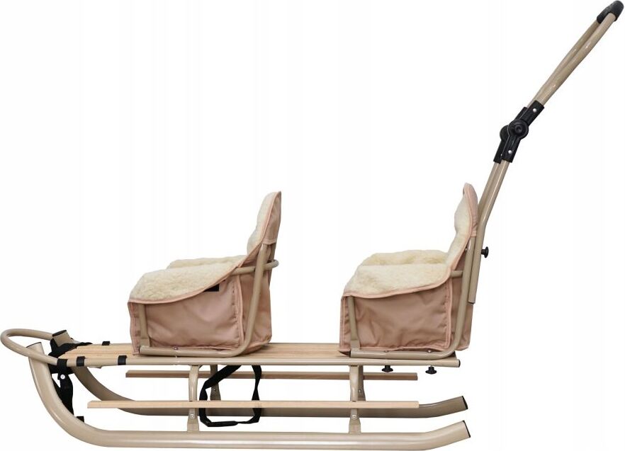 Sonstige Doppelschlitten mit Winterfußsack Schlitten Holzschlitten mit Rückenlehne Holz; Beige