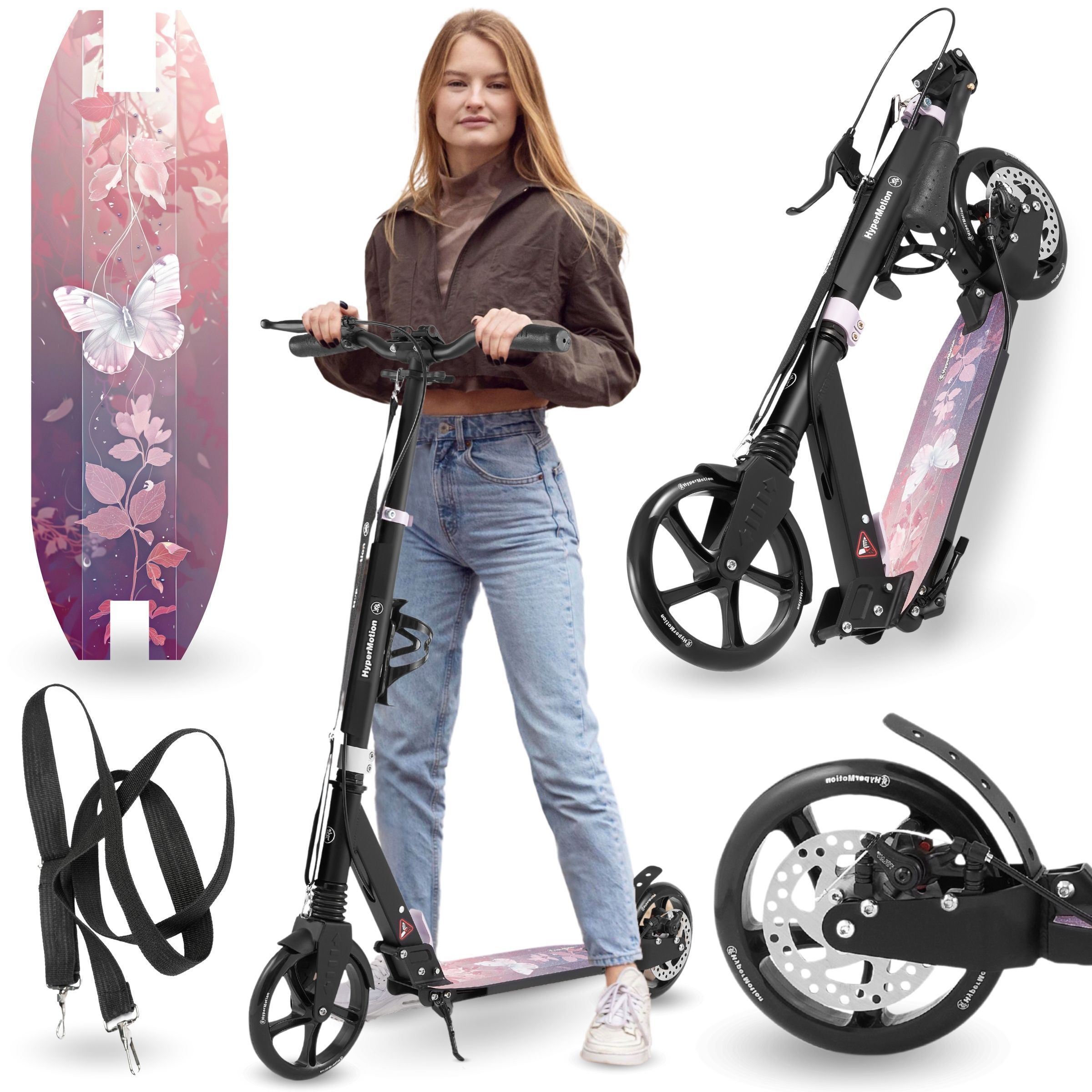 Trottinette Pliable – Hauteur Réglable 4 Positions (91-106 Cm), Frein Main+pied, Roues PU 21 Cm, Charge 150 Kg – Enfant/Adulte (noir)