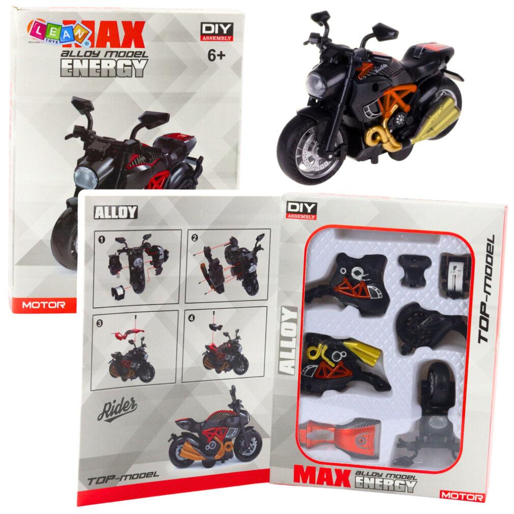 Leantoys Motorrad zum Zusammenbauen, Schrauben, Metall, 1:14, DIY, Schwarz und Orange