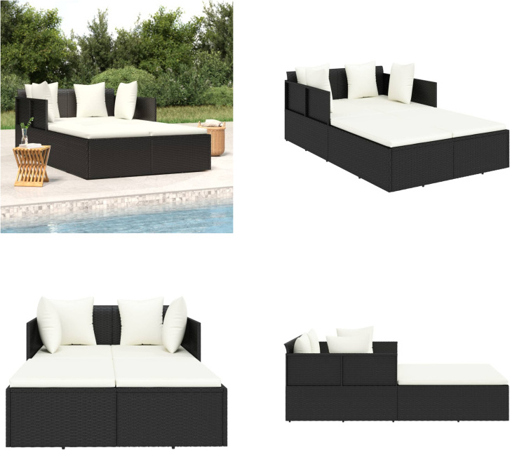 vidaXL Lehátko s vankúšom Black 182x118x63 cm Poly Rattan - Lehátko - Lehátko na slnenie - Záhradné lehátko - Záhradné lehátko