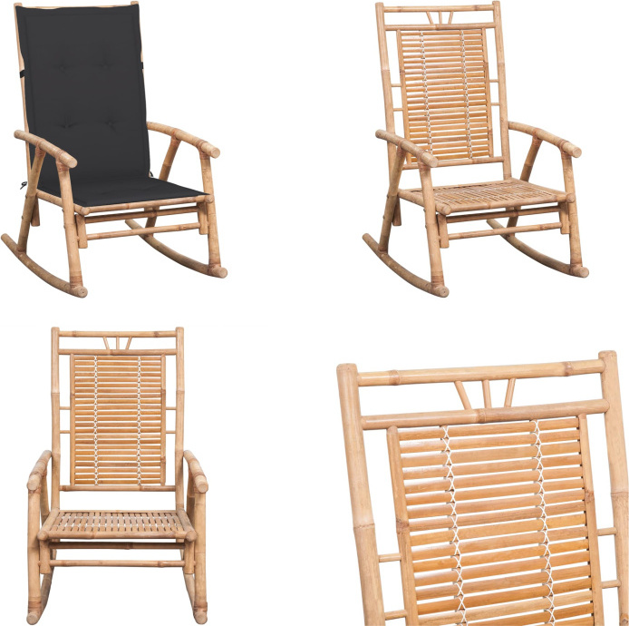 vidaXL Schaukelstuhl mit Kissen Bambus - Schaukelstuhl - Schaukelstühle - Bambus Schaukelstuhl - Bambus Schaukelstühle