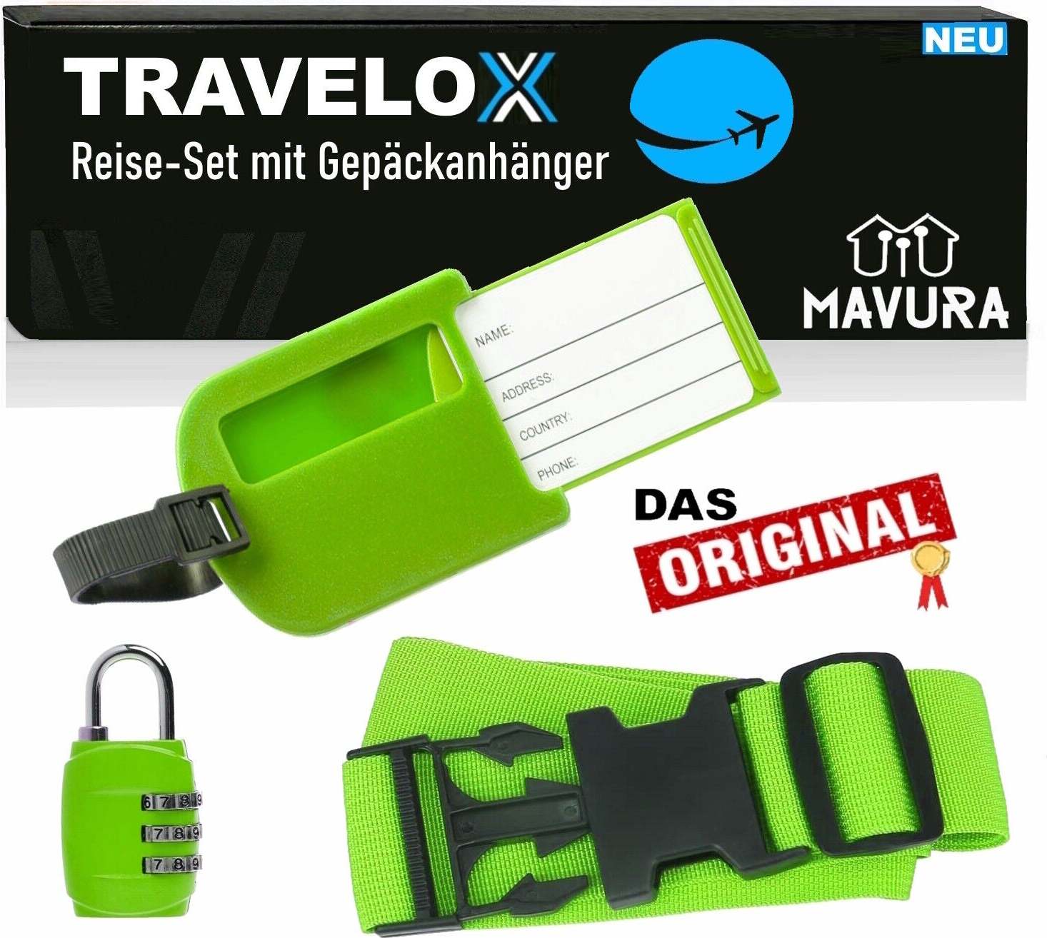 AceCamp Cinghia Per Bagagli Universale, 2,5 X 65 Cm, Blu, Resistente Con Fibbia Duraflex, Confezione Da 2