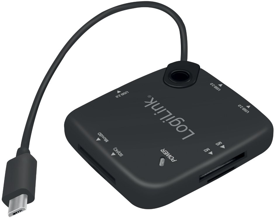 LogiLink UA0345, USB 2.0 Micro-B, USB 2.0, MS Duo, MS Micro (M2), MS PRO, Microsd (transflash), SD, SDHC, 480 Mbit/s, Čierna, 60 mm