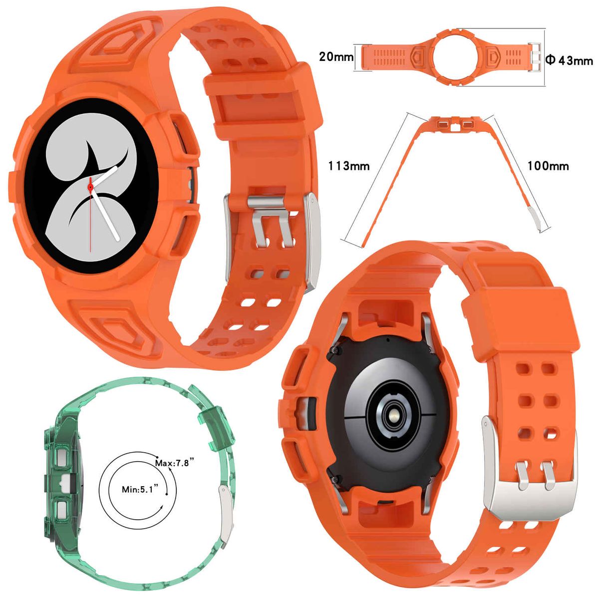 Pre Samsung Galaxy Watch 4 Classic 46mm plastový / silikónový remienok s ochranným puzdrom Hodinky Orange Náhradný remienok