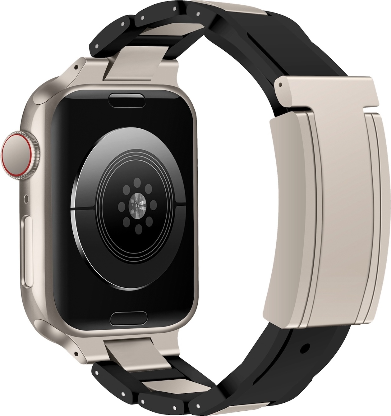 Pre Apple Watch Series 10 46mm / 9 8 7 45 / 6 SE 5 4 44mm Design Magnetická pracka z nehrdzavejúcej ocele Remienok čierny / béžový