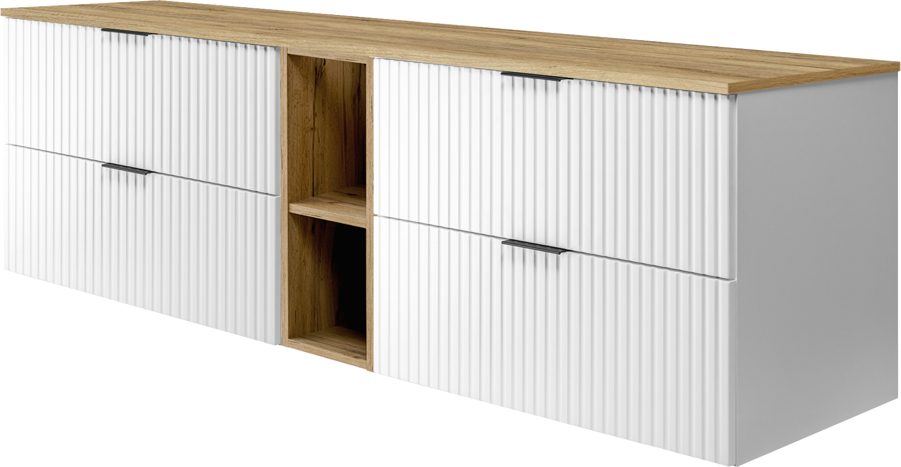 3E 3xE living.com Badezimmerschrank, Weiß / Eiche Craft + schwarzer Griff, 180 x 57 x 46 cm RODANFLOWSZAFWISZZBL180BIALY/DABCRACFTUC