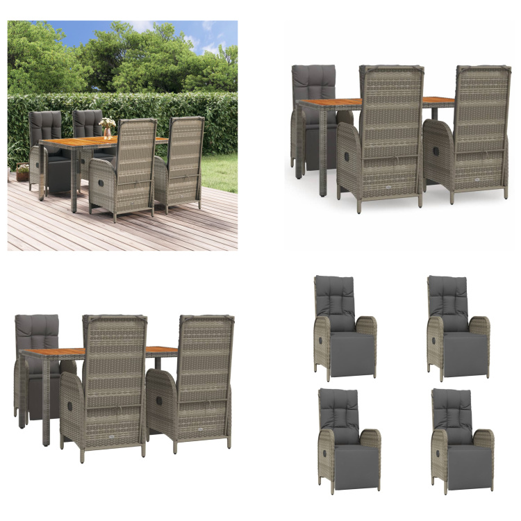 vidaXL 5-dielny záhradný jedálenský set s vankúšmi sivý polyratan - Záhradný jedálenský set - Záhradné jedálenské sety - Jedálenský set - Jedálenský set terasa