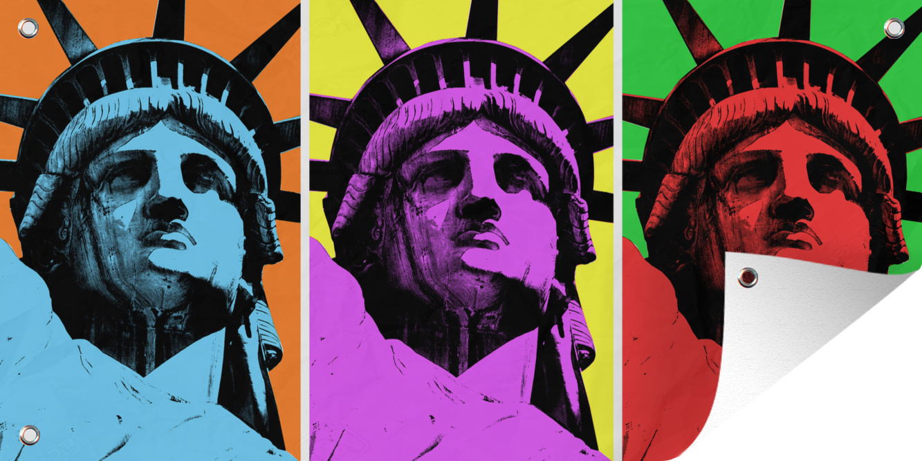 MuchoWow® 80x40 cm Outdoor-Poster Gartendeko Sichtschutz Garten Poster für den Garten Popart Freiheitsstatuen 133|38356313