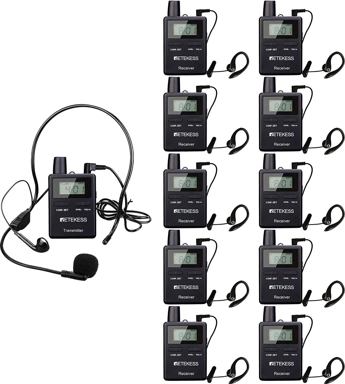 Retekess TT109 Tour Guide System, 180 m Drahtloses Anrufsystem, 2,4 GHz Übersetzungssystem für Fabrik, Reisen, Universität, Museum, Kirchenübersetzung, Supermarkt