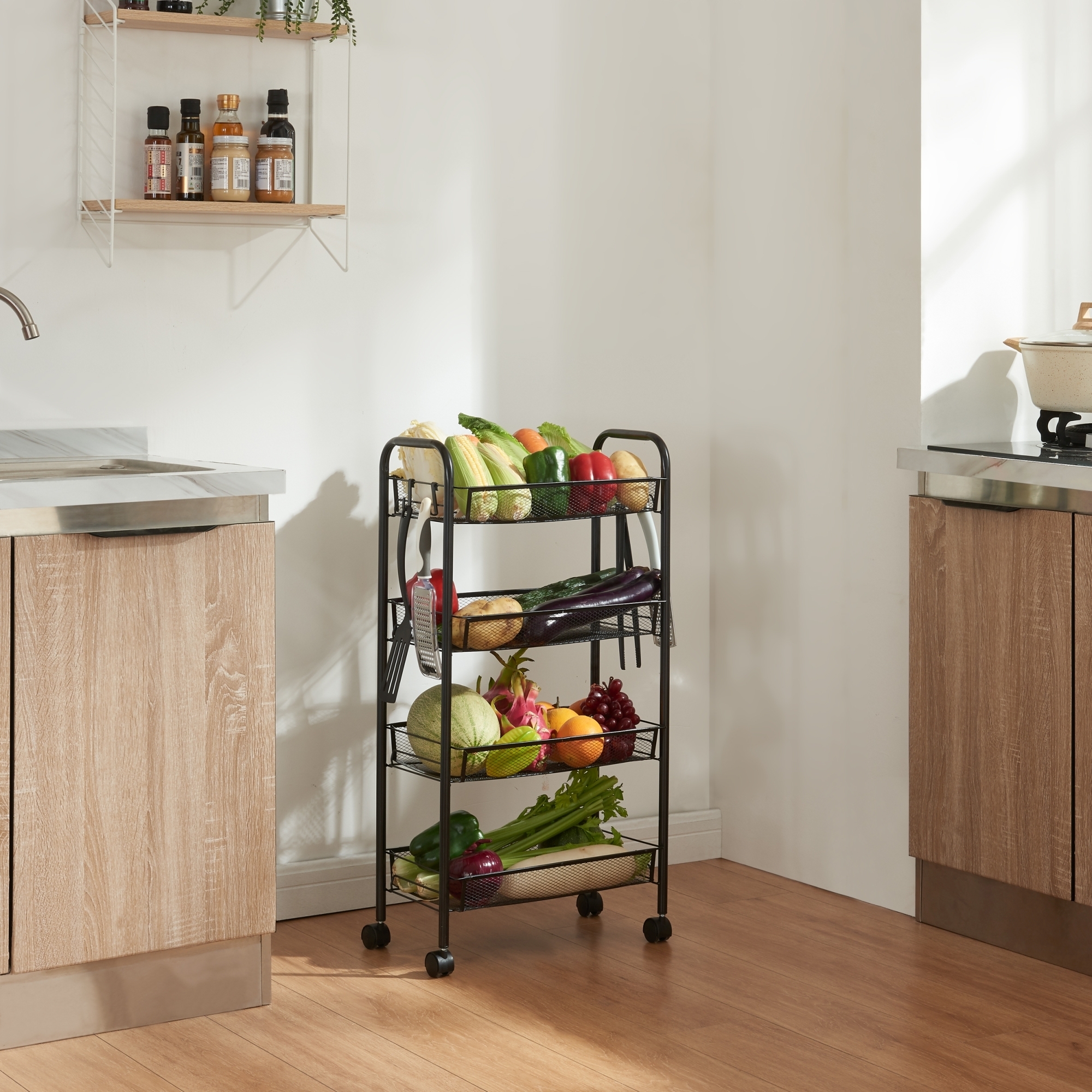 Carrello 3 Livelli KINGRACK Con Pannello Forato, Ganci E Ruote – Per Cucina, Ufficio E Garage