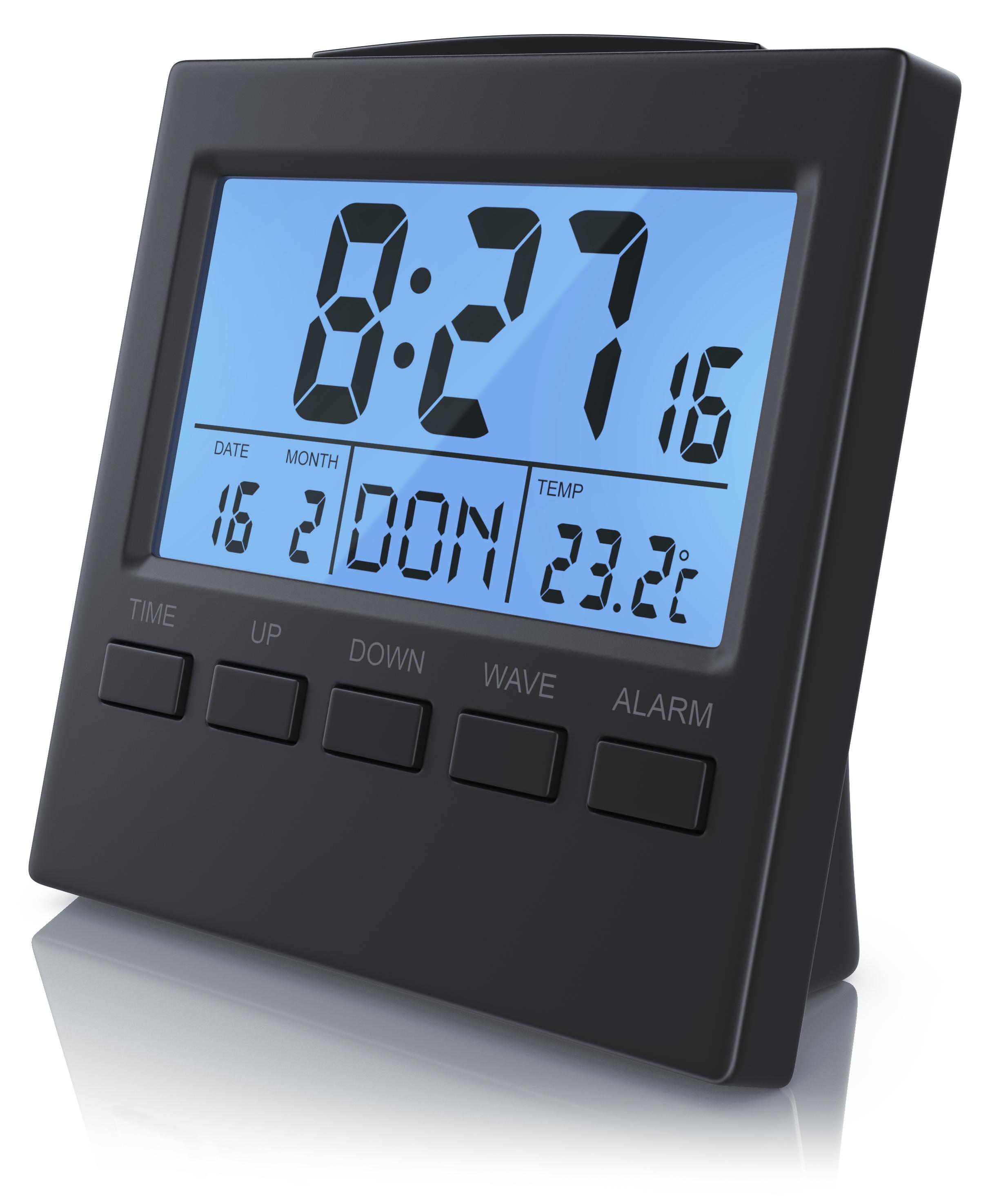TECHNO LINE Mod. WT260 - Sveglia radiocontrollata con temp. data (7 lingue). luce e snooze - Radio controlled alarm clock with temp. date (7 languages). light and snooze main image 0