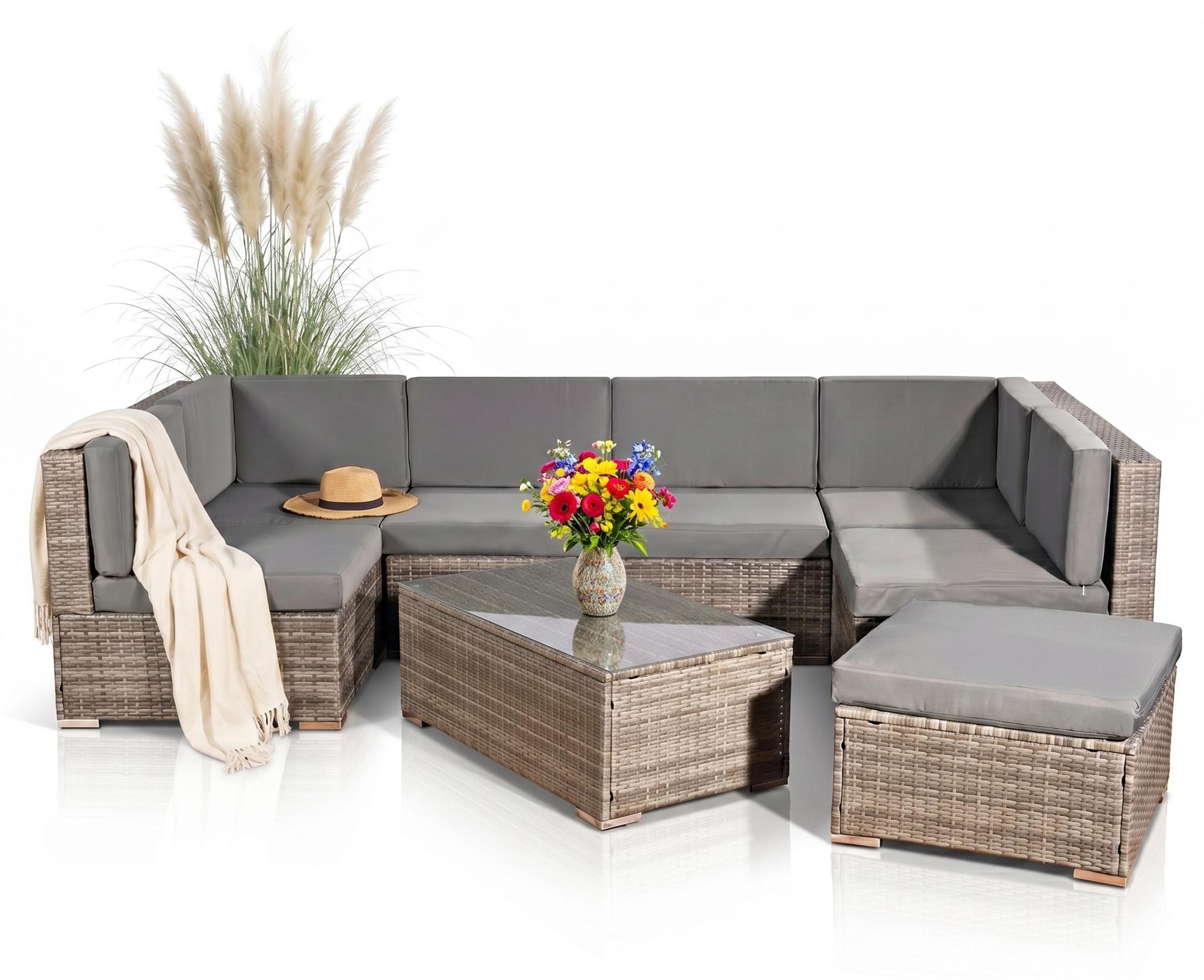 Mucola lounge set polyratanový záhradný nábytok ratanový záhradný set pohovka jedálenský set záhradný set - sivý