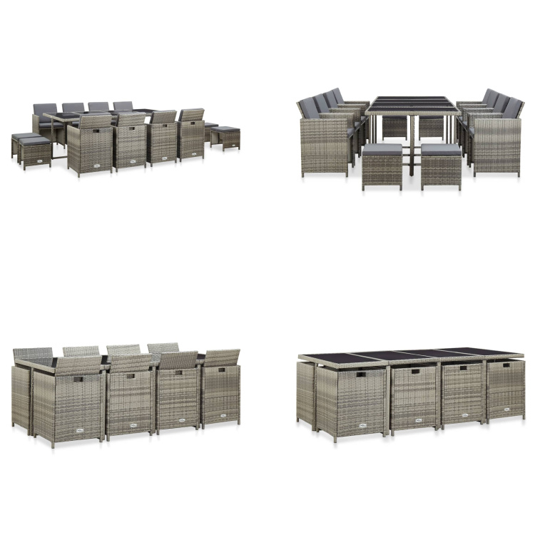 vidaXL 13-dielny záhradný jedálenský set s vankúšmi poly ratan sivý - Set záhradného nábytku - Sety záhradného nábytku - Záhradný stôl a stoličky - Záhradné stoly a stoličky