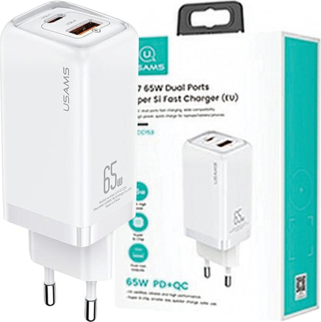 Usams Lad. Siete. 1Xusb-C+1Xusb T47 65W (Iba Hlava) Pd Fast Charging Super Si Biela/Biela Cc153Tc02 (Us-Cc153)