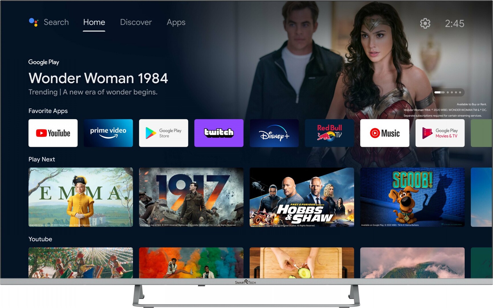 Smart Tech 55-palcový QLED TV 4K UHD Android 11.0 Smart TV 55QA20V3 Google Assistant