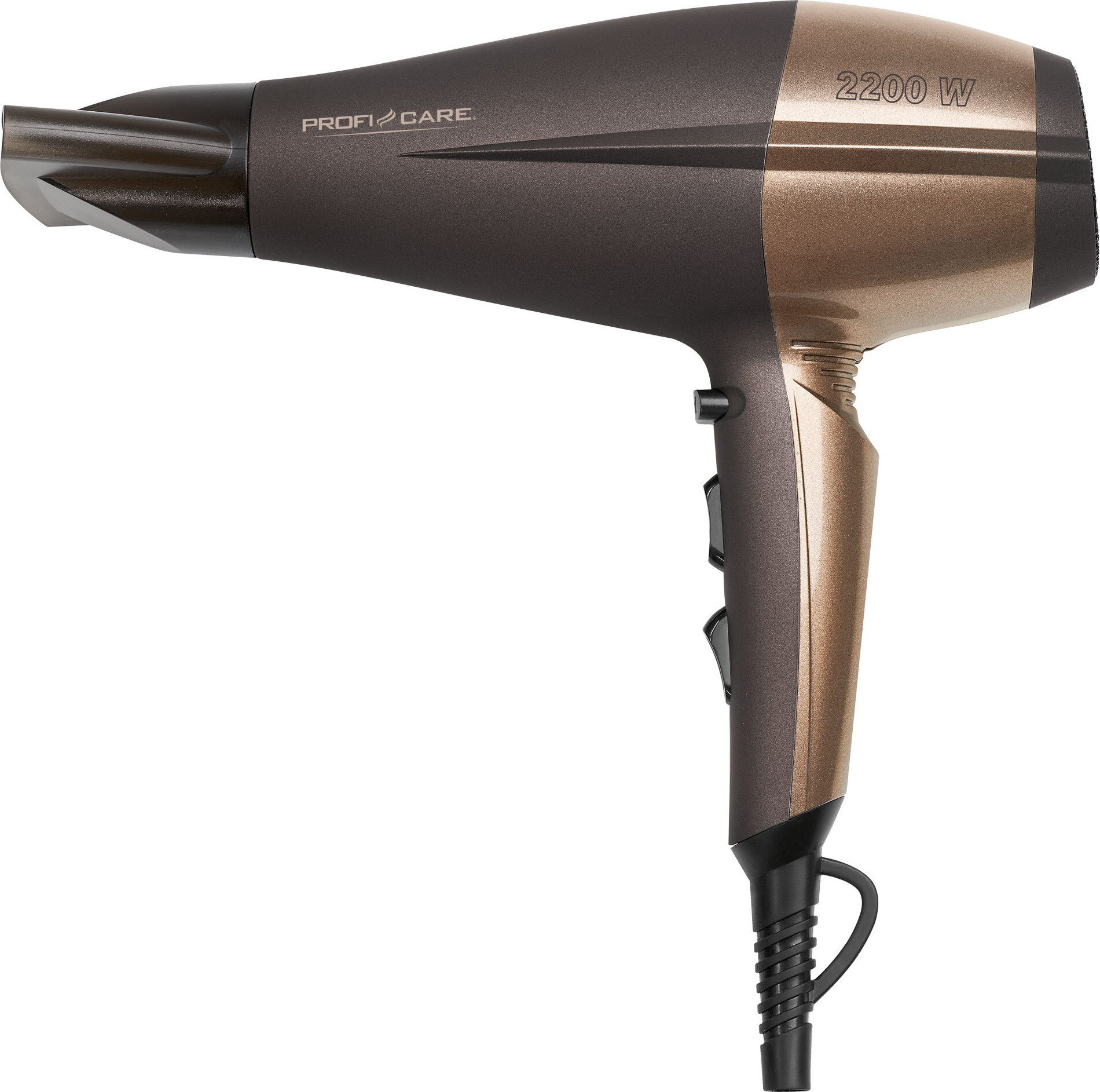 ProfiCare Föhn mit 2200 Watt max. | Ionisierungsfunktion für glänzendes Haar | 3 Temperatur-/Leistungsstufen | mit 2 Gebläsestufen | PC-HT 3010 braun 330101