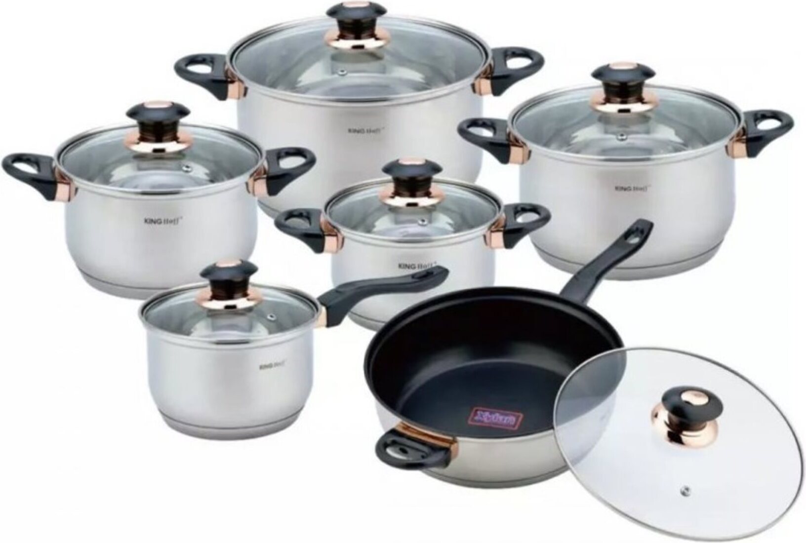 Set Di Pentole In Acciaio Inox, 12 Pezzi, Per Piani Cottura A Induzione, Elettrici E A Gas, Con Coperchio In Vetro (argento Elegante - copertina