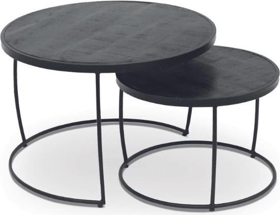 ROUSSEAU 2er-Set Couchtische Lars-schwarzes Magnolienholz 3950-2