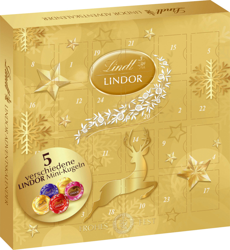 Mini adventný kalendár Lindor s najlepšími čokoládami Lindor 109g