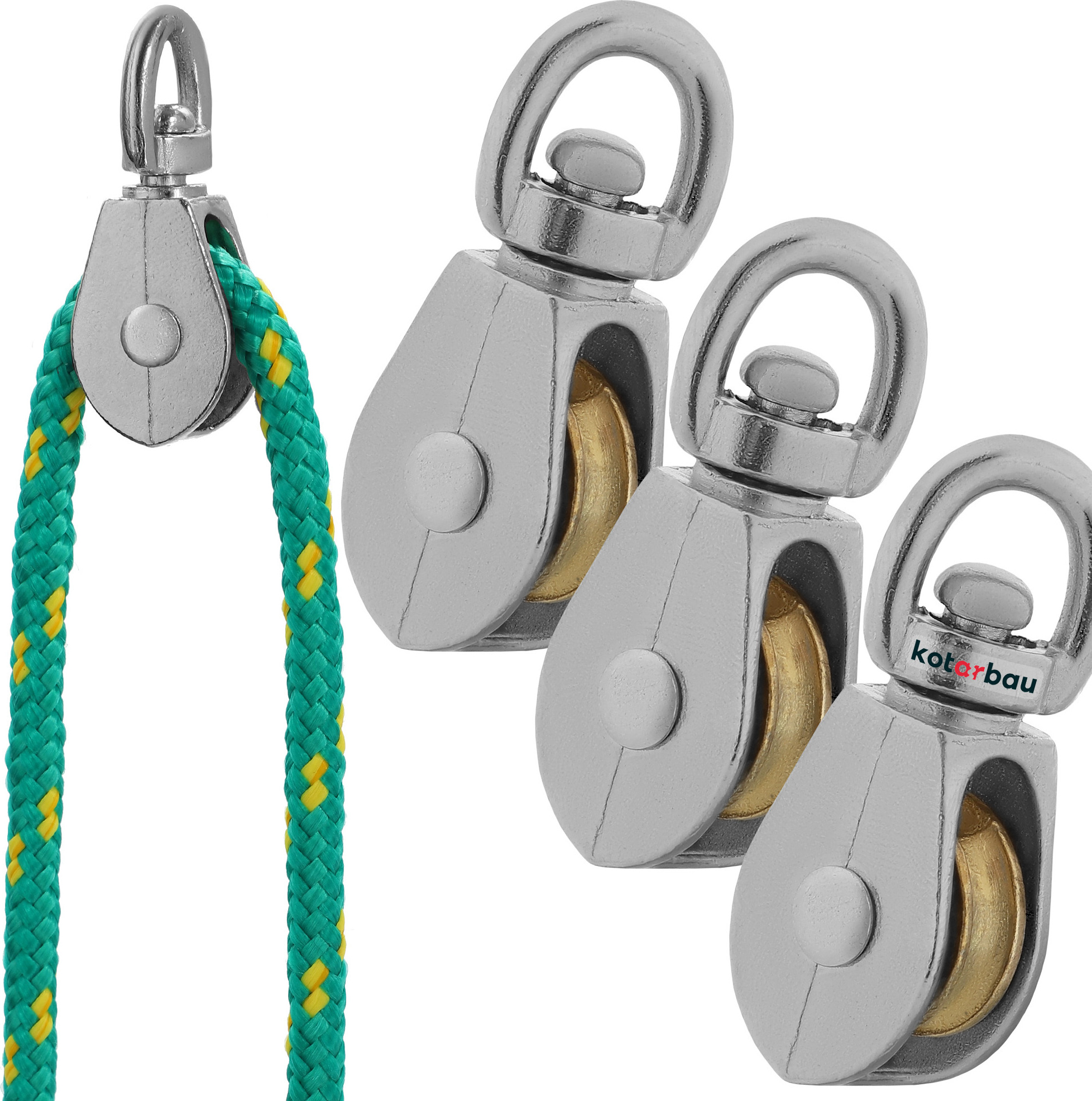 KOTARBAU® 3er Set Seilrolle Umlenkrolle einzeln Vernickelt 3/4" Stahl C15 Seilrollen für Bauwesen Segeln Rettung Bergsteigen | Umlenkrollen für Seile ⌀ 5 mm | Seilrolle | Umlenkrolle für Seilwinde