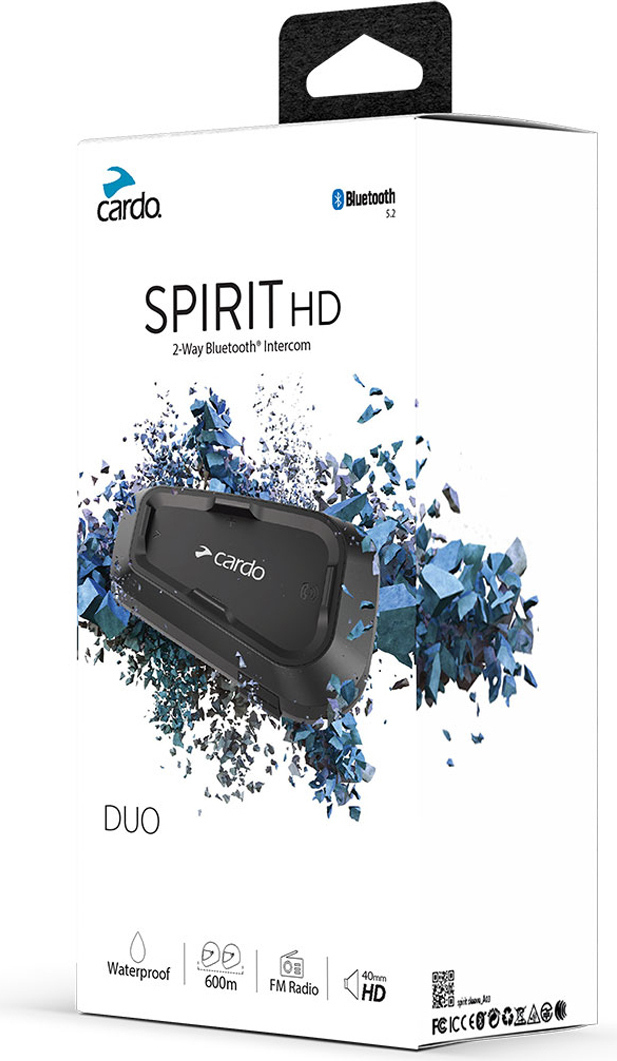 Cardo Spirit HD Duo, 2 Kanäle, 600 m, USB Typ-C, -20 - 55 °C, Schwarz,