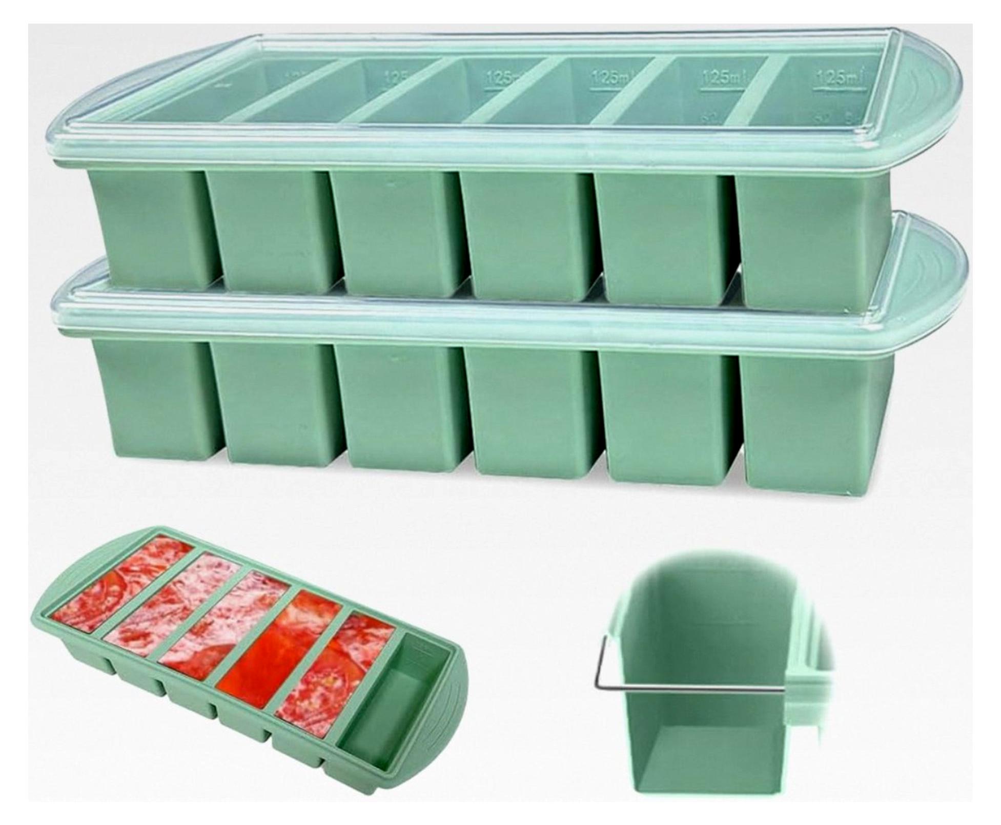 Markenlos 2 Stück Silikonbehälter zum Einfrieren von Suppe, 6 Fächer Souper Cube mit Deckel, große Eiswürfelbecher für das Einfrieren von Brühe
