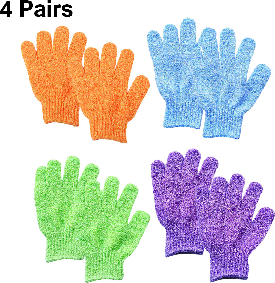 2 Paar Peeling-Handschuhe Aus Polyester - 5-Finger-Design, Für Dusche & Bad, Lila & Orange