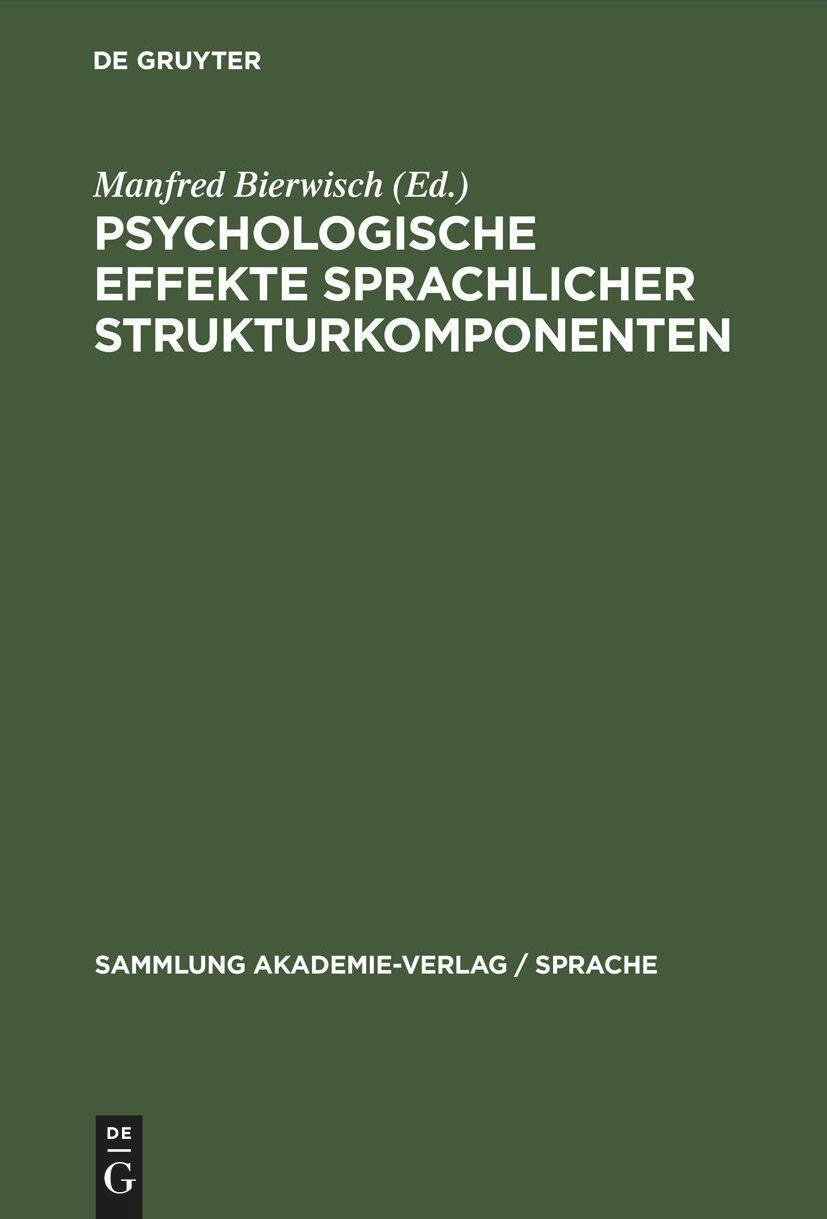 De Gruyter Psychologische Effekte sprachlicher Strukturkomponenten