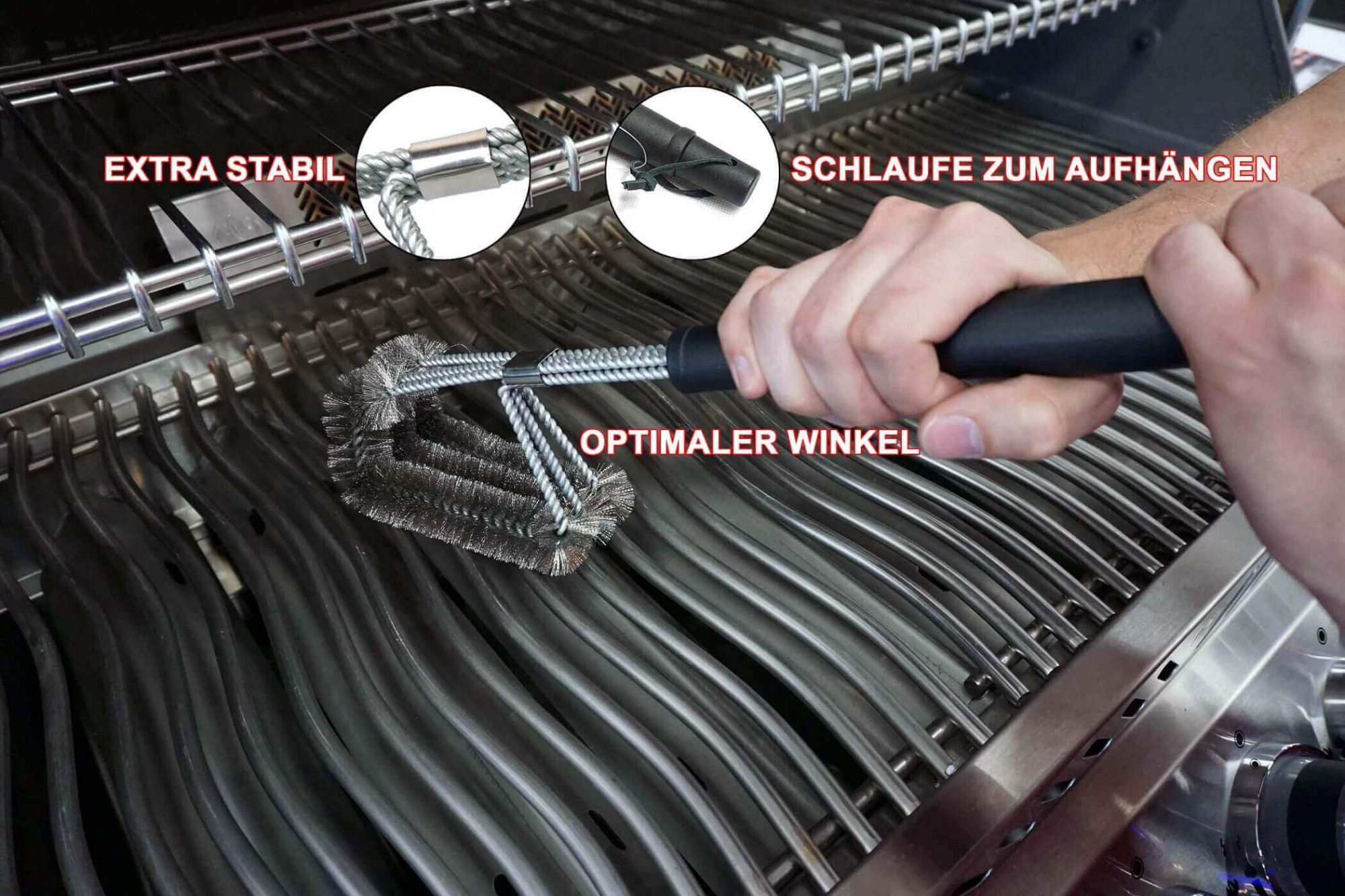 3-in-1 Profi Grill BBQ Grillbürste Reinigungsbürste Reinigung Edelstahl Werkzeug 