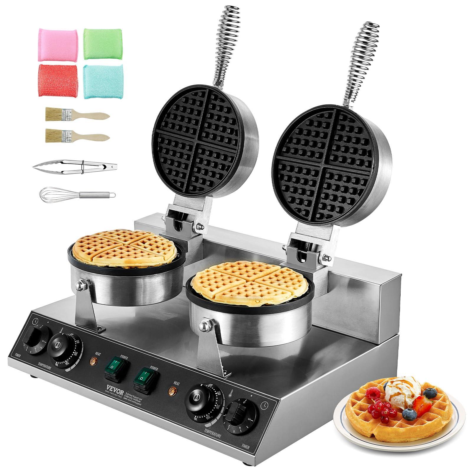 VEVOR kommerzielles rundes Waffeleisen mit Doppelkopf 2460 W, belgisches Waffele