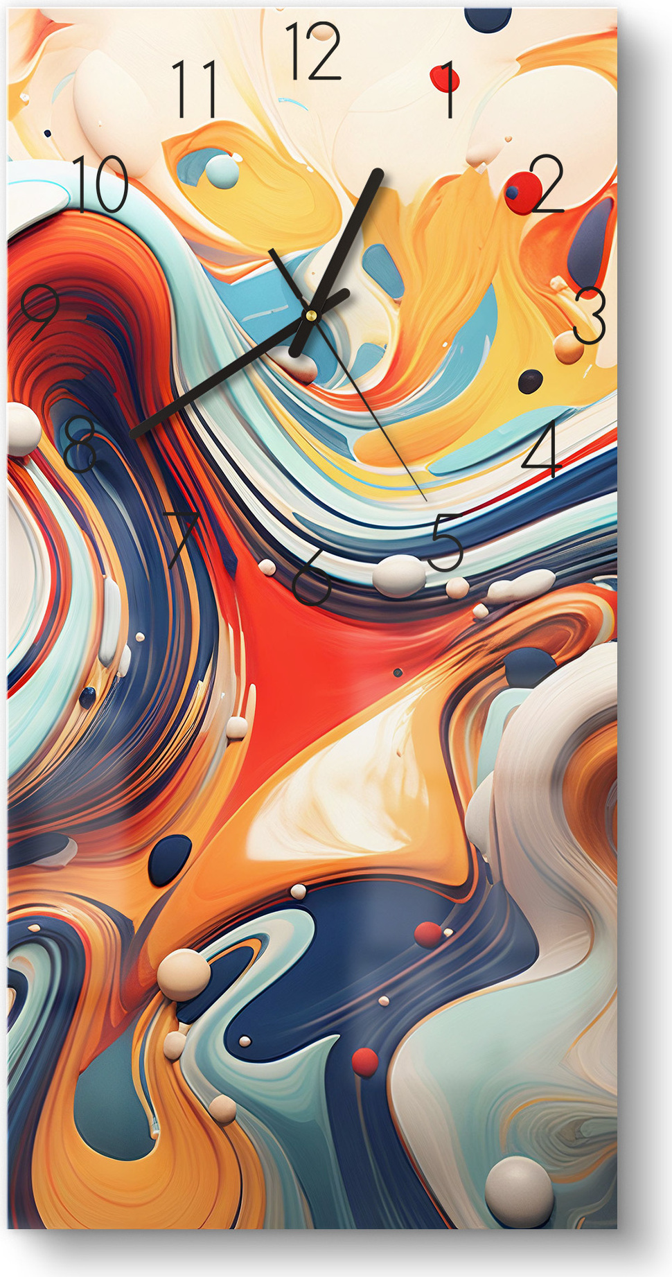 DEQORI Glasuhr 30x60 cm Zahlen 'Fluides Echo' Wanduhr Glas Uhr Design leise Küchenuhr WC-30-60-N-3742