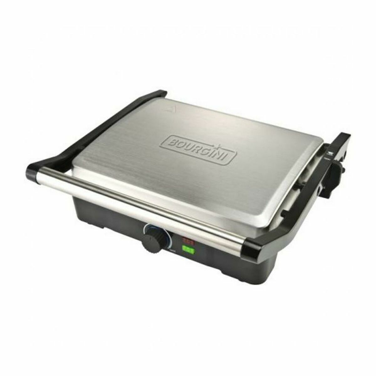 Bourgini Classic Panini Grill Plus, stolový gril, sendvičovač, hriankovač s nepriľnavým povrchom na 2 sendviče, 29 x 23 cm, skladací, 2000 W, nerezová oceľ