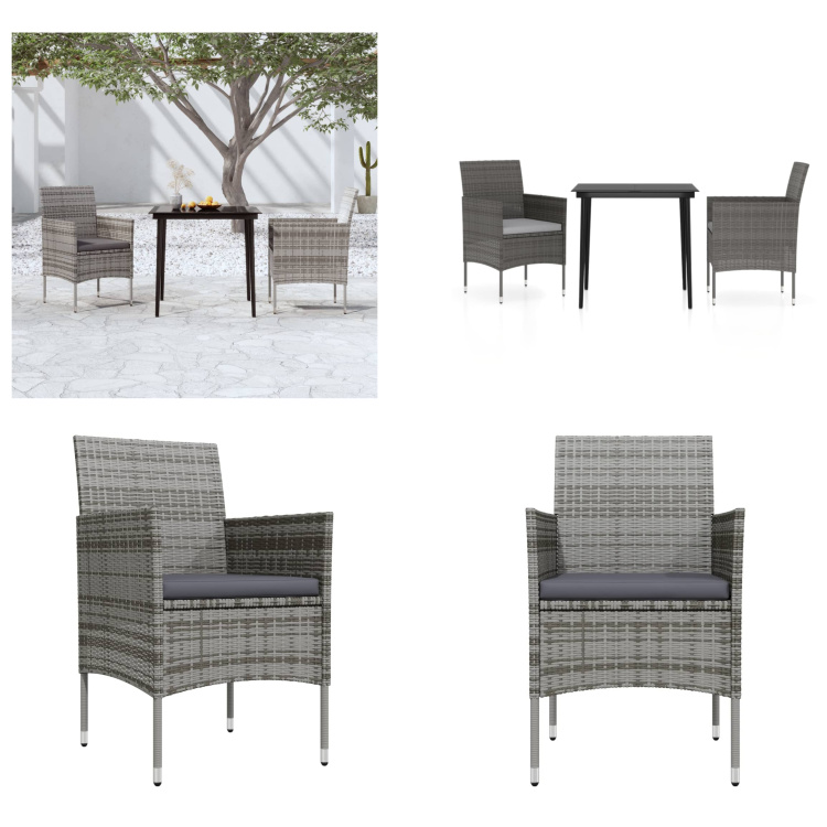 vidaXL 3-dielny záhradný jedálenský set s vankúšmi sivý a čierny - Záhradný jedálenský set - Záhradné jedálenské sety - Záhradný set nábytku - Záhradný set nábytku