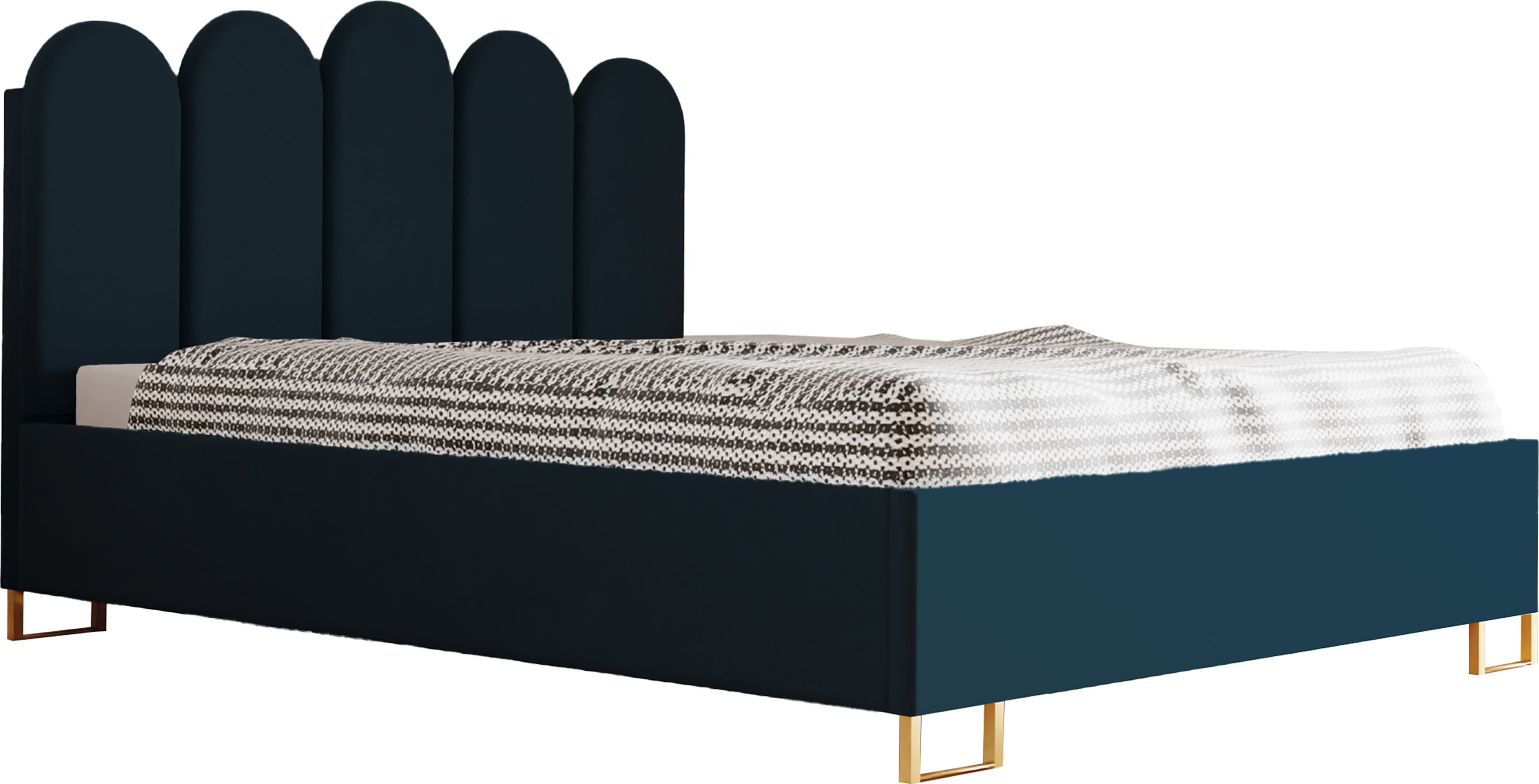 Schlafzimmer-Polsterbett MALAGA, Gepolstertem Kopfteil, Hochwertiger KRONOS Polsterstoff, Bettkasten mit Gasdruckfeder, Komfortable Betthöhe 39 cm, 160x200 cm Dunkelblau