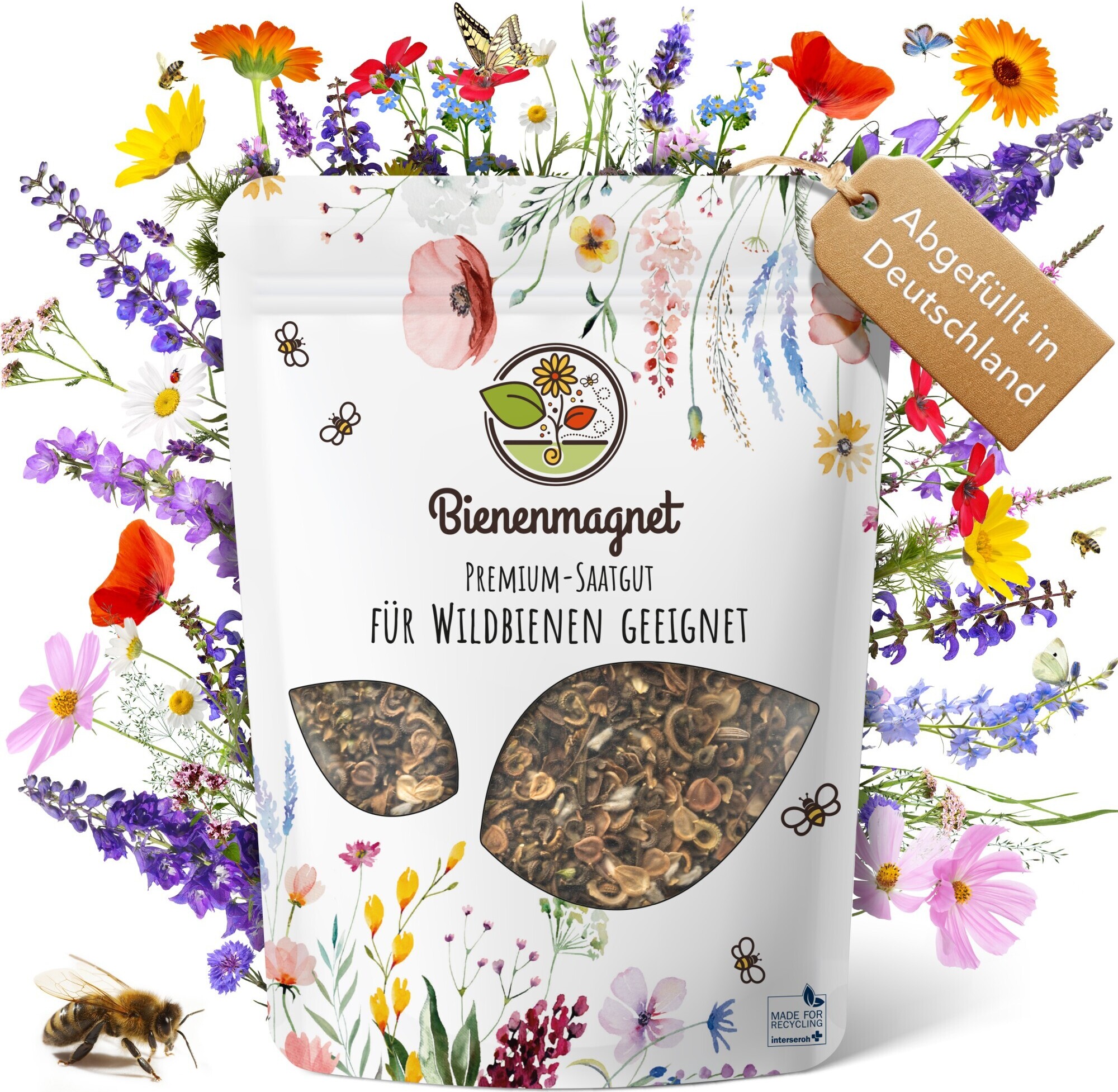 HappySeed Premium Wildblumensamen für eine bunte Blumenwiese - Farbenfrohe Blumensamen 500g