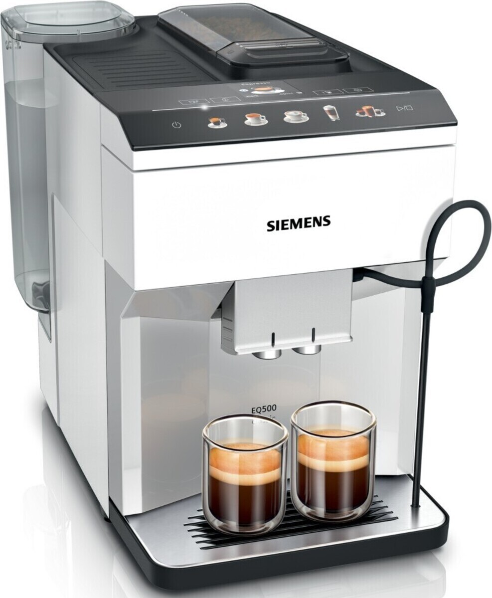 Siemens EQ.500 TP515D02, Espresso kávovar, 1,9 L, Kávové zrná, Vstavaný mlynček, 1500 W, Strieborná, Biela