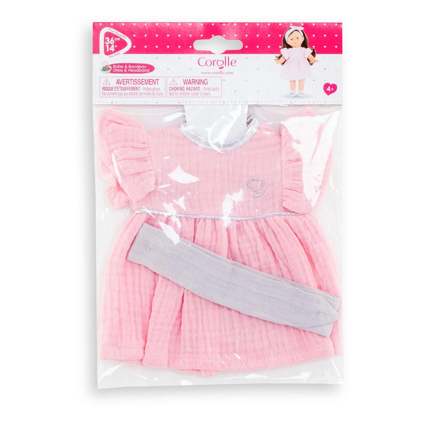 Corolle 9000212480 Robe Kleid und Haarband, Puppenzubehör, Puppenkleidung, für alle 36cm Ma Ankleidepuppen, ab 4 Jahre, rosa 5610589