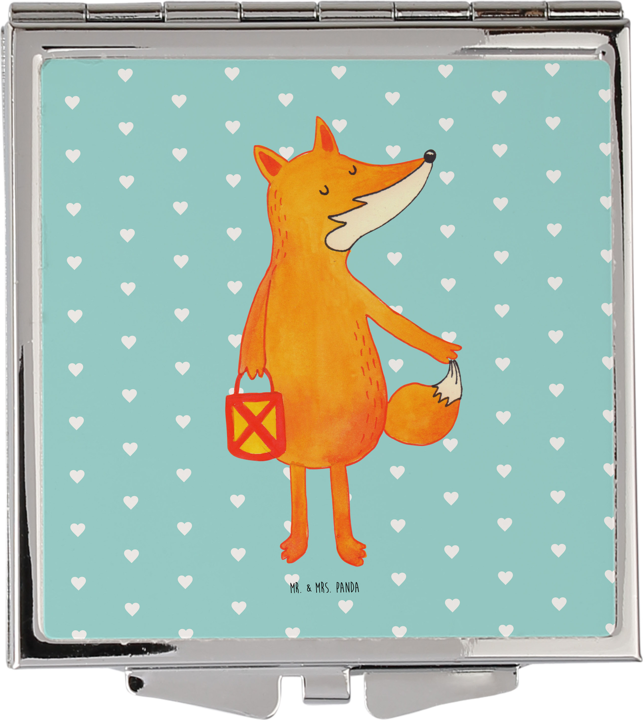 Mr. & Mrs. Panda Frauen Spiegel Fuchs Laterne - Türkis Pastell - Geschenk, Kleiner, Klappbarer, Handspiegel, Selbstbewusst, Laternenumzug, Kosmetikspiegel, Sankt Martin PD-976783-STANDARD