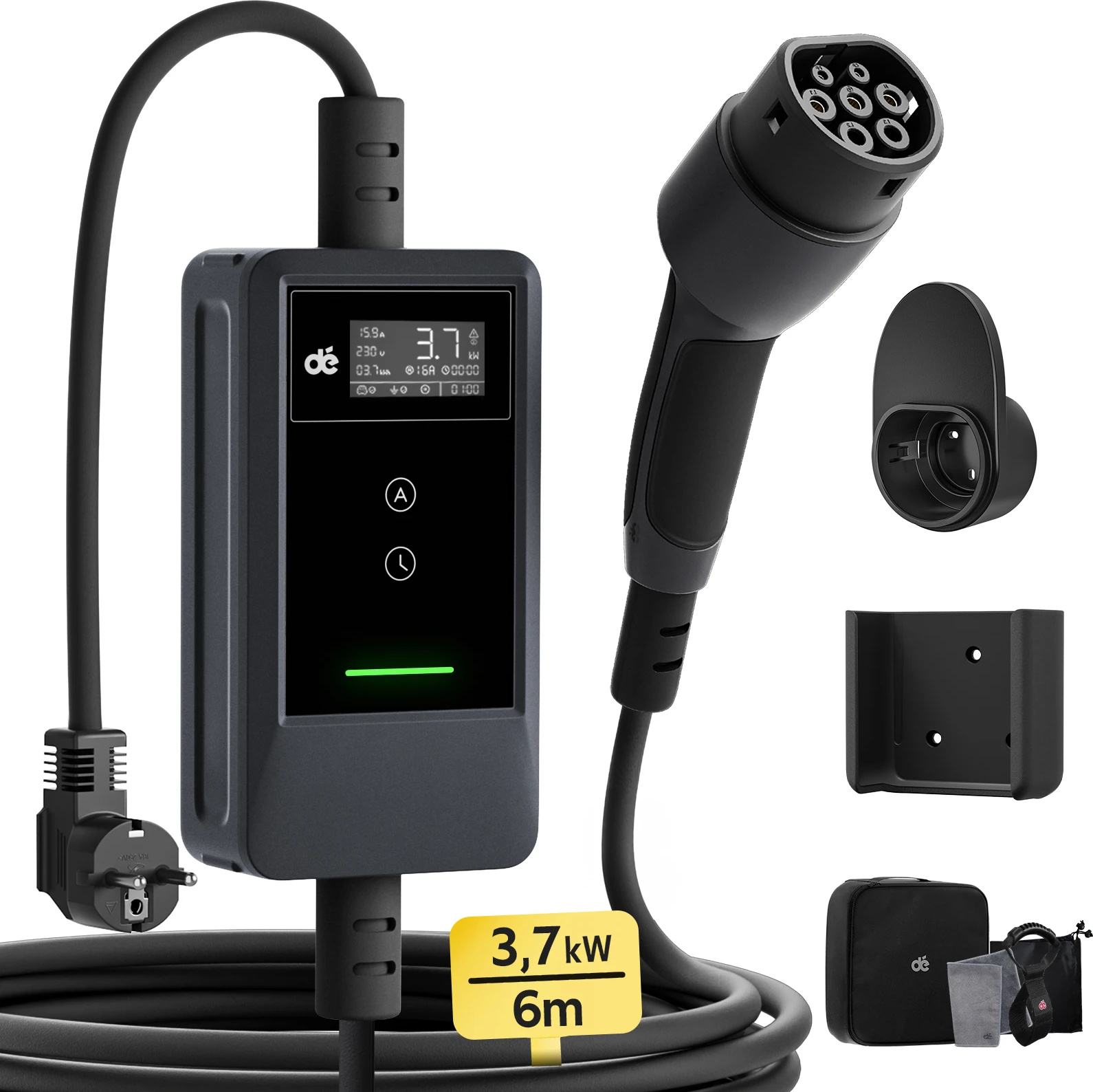 Nabíjačka EV typu 2, výkon 3,7 kW, dĺžka kábla 6 metrov, 3,7 kW 6 metrov, TYPE2