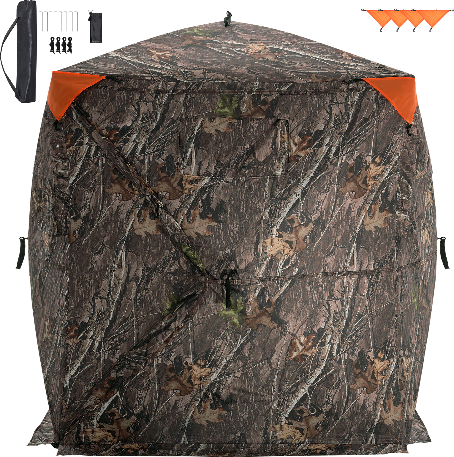 SucceBuy 270° durchsichtige Jagdblende, 1-2 Personen Pop-Up-Hirschblende mit Tragetasche, Tragbares Zelt, Einwegnetz für die Truthahn- und Hirschjagd, Camouflage-Stoff